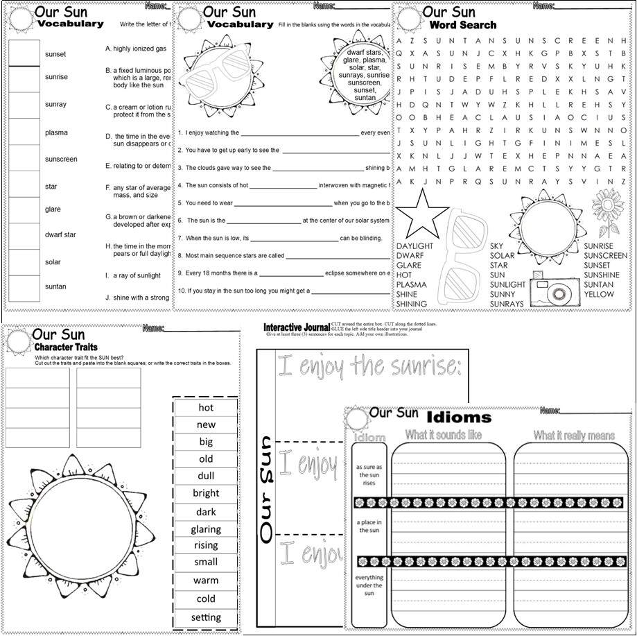 SUN Theme NO PREP Activity Worksheets Writing Vocabulary Math ELA Solar Eclipse Classful SUN Theme NO PREP Activity Worksheets Writing Vocabulary Math ELA Solar Eclipse Classful
