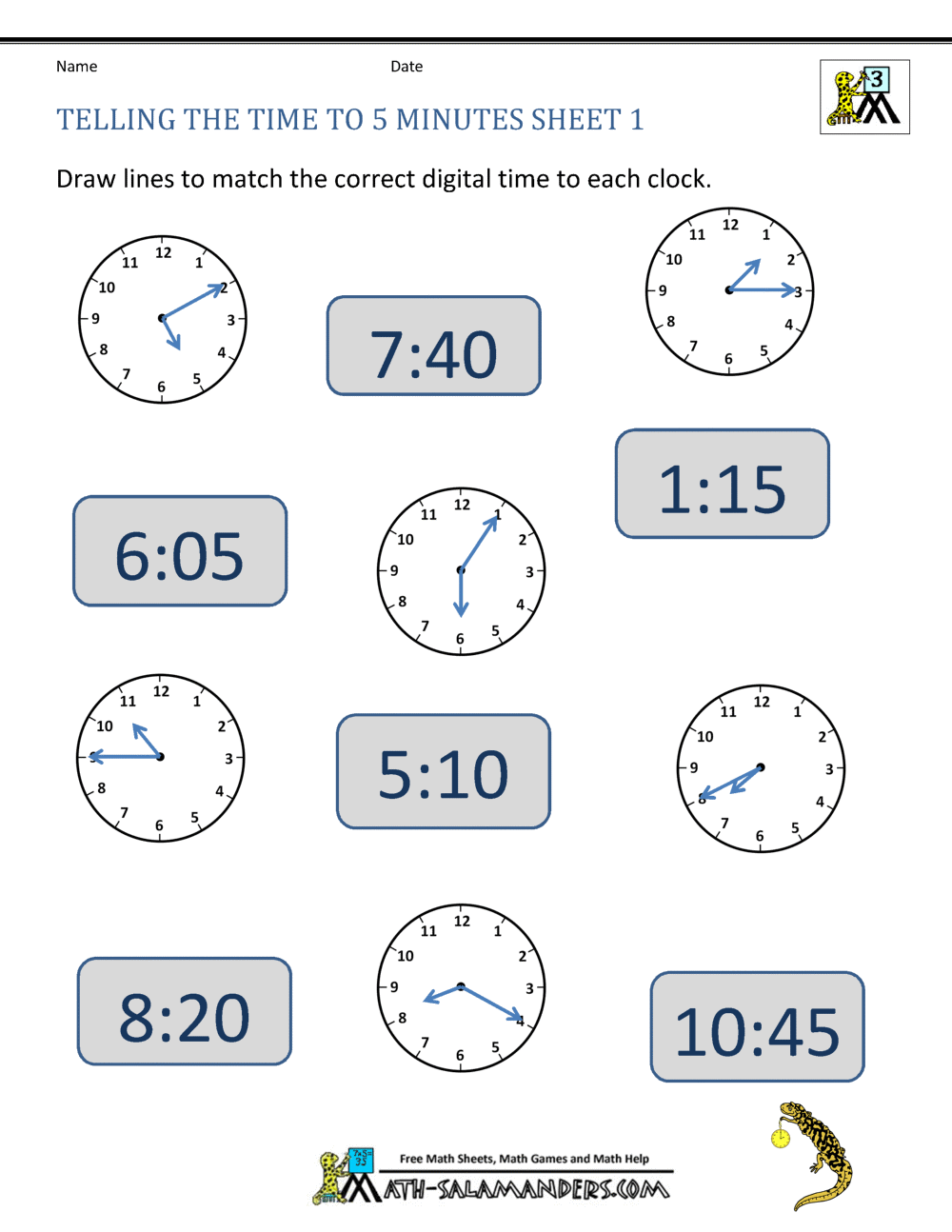 Telling Time To 5 Minutes Worksheets Telling Time Worksheet Free Printable Digital PDF