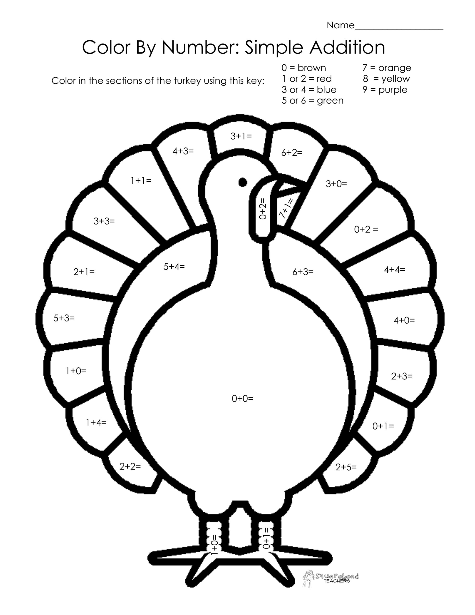 Thanksgiving Color By Number Simple Addition Squarehead Teachers Thanksgiving Color By Number Simple Addition Squarehead Teachers