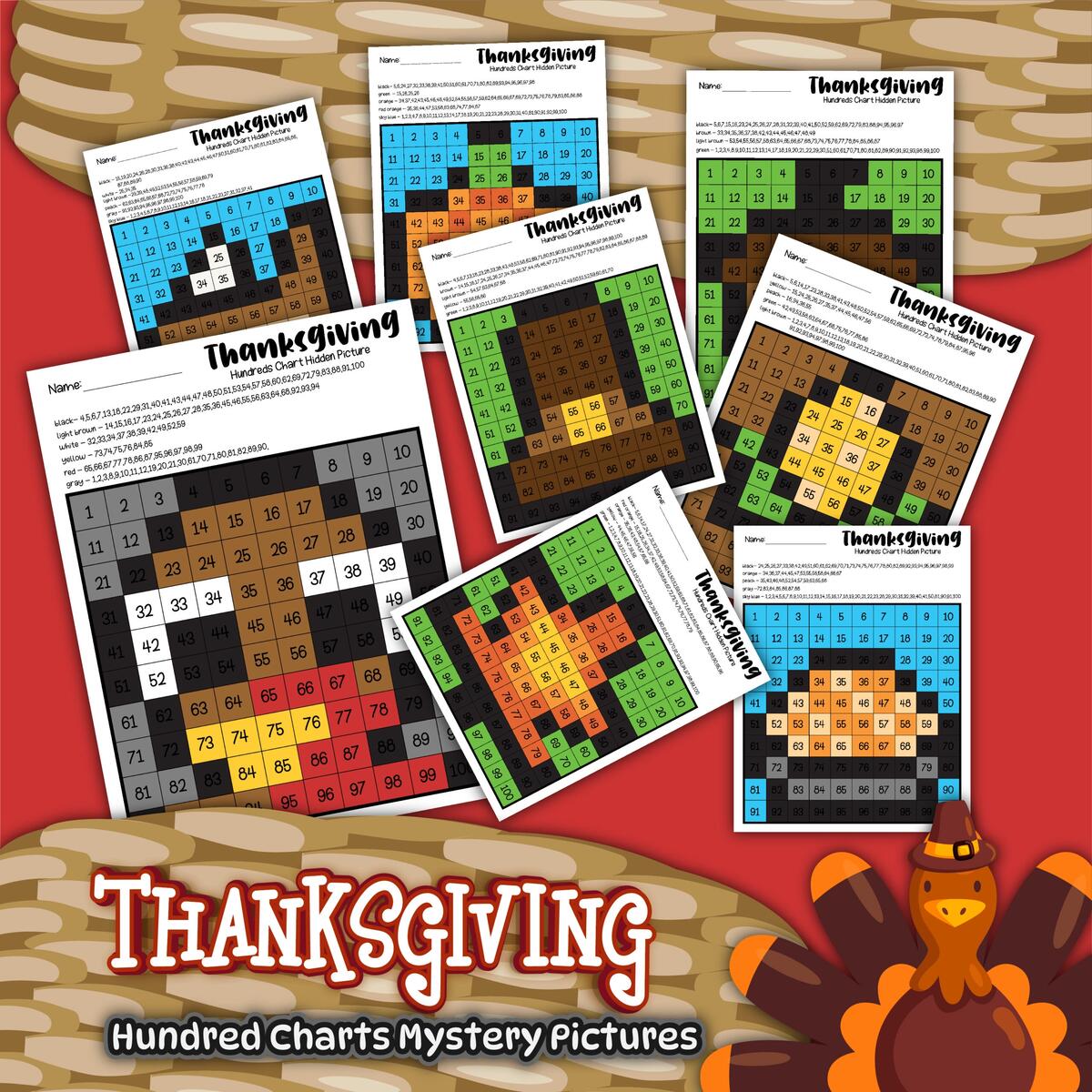 Thanksgiving Hundreds Chart Mystery Pictures Free Printable