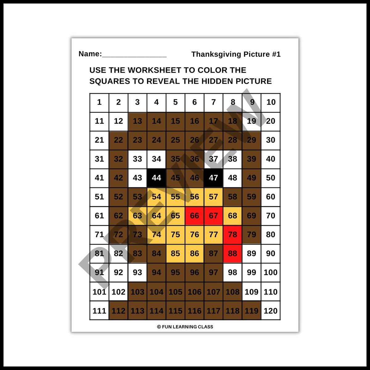 Thanksgiving Turkey Tens Ones Place Value 120 Chart Mystery Picture Made By Teachers