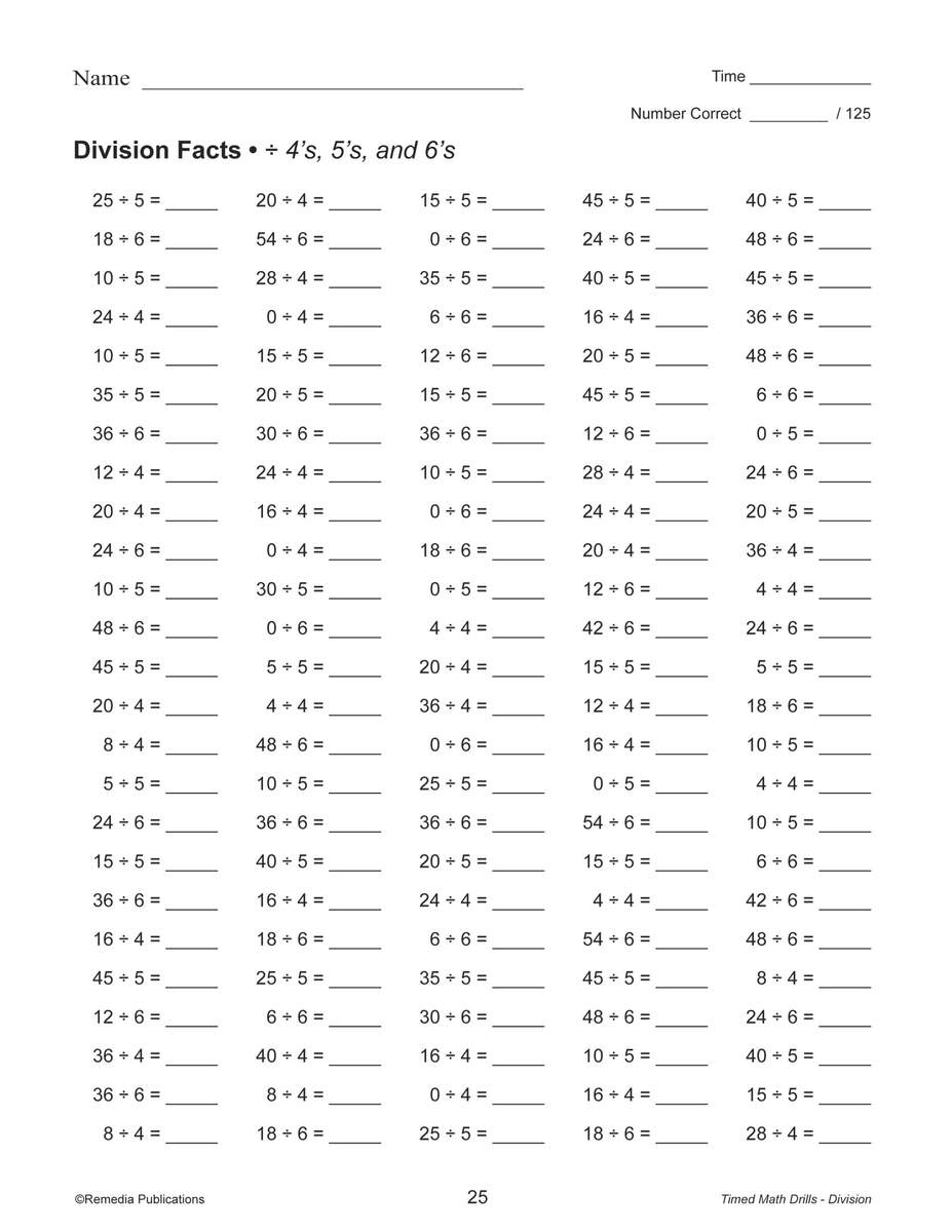 TIMED MATH DRILLS Division Facts Made By Teachers