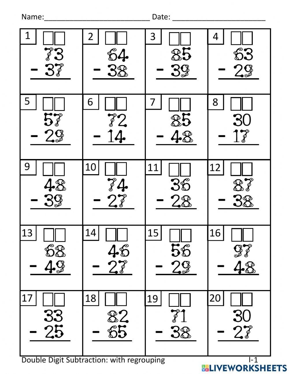 Touch Math Double Digit Subtraction Online Exercise For Live Worksheets Library