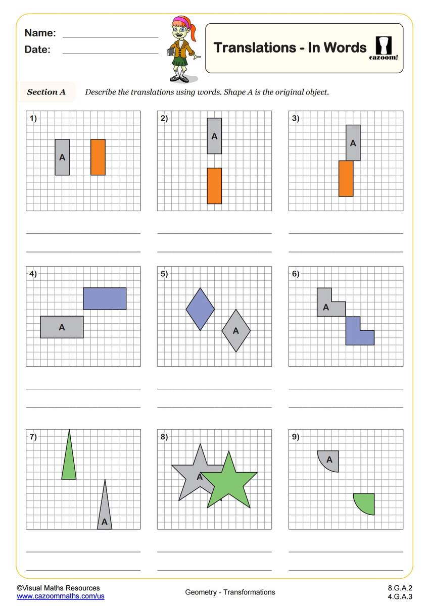 Translations From Words PDF Printable Geometry Worksheets Cazoom Math Translations From Words PDF Printable Geometry Worksheets Cazoom Math