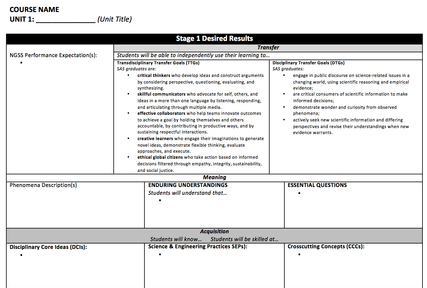 UbD NGSS 5E Unit Planning Teaching Is Learning