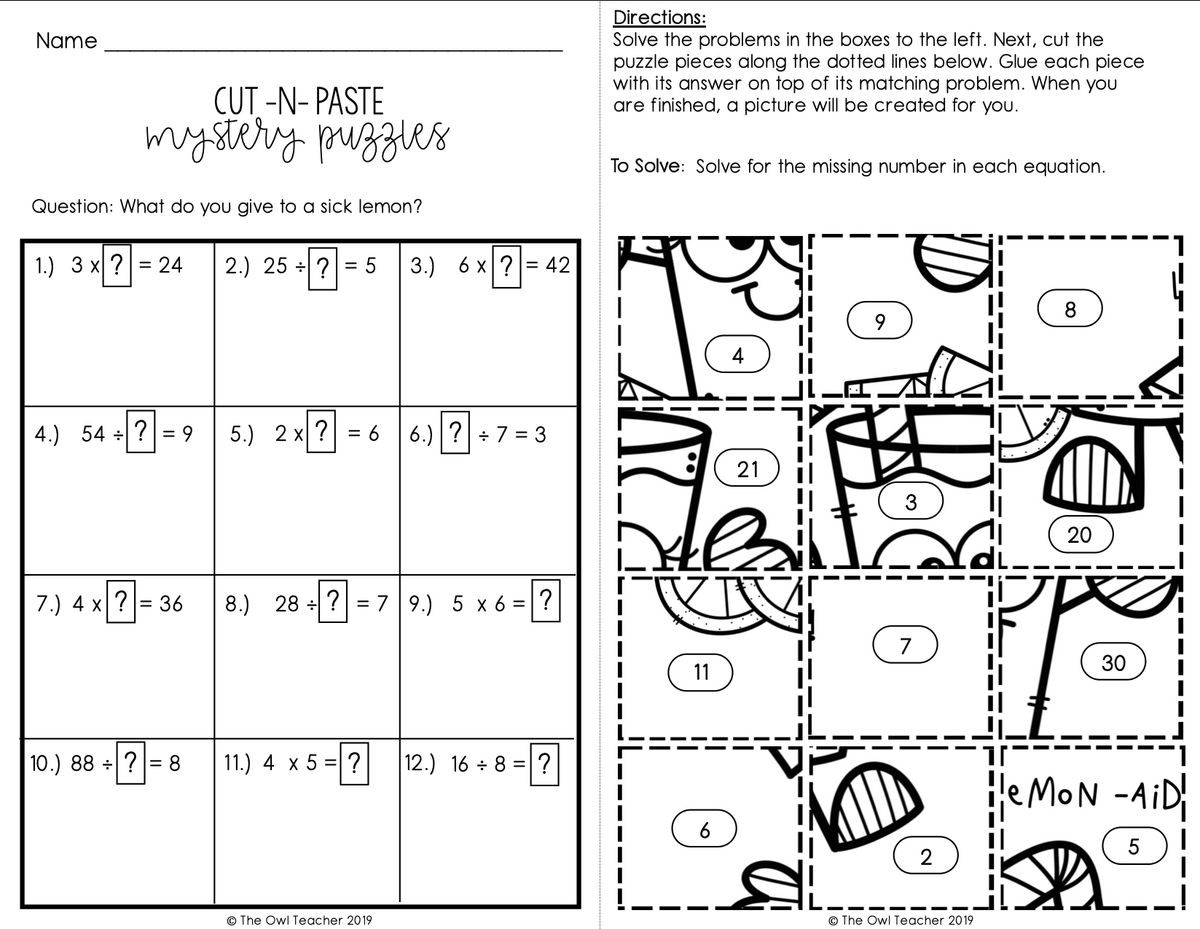 Unknown Number In An Equation Mixed Up Puzzles Printable Digital Google The Owl Teacher Unknown Number In An Equation Mixed Up Puzzles Printable Digital Google The Owl Teacher