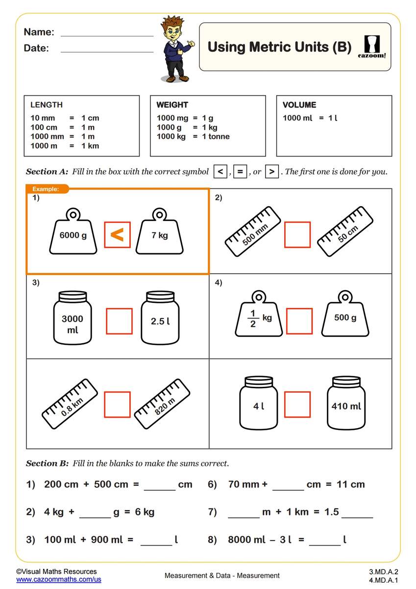 Using Metric Units B PDF Printable Measurement And Data Worksheets Cazoom Math
