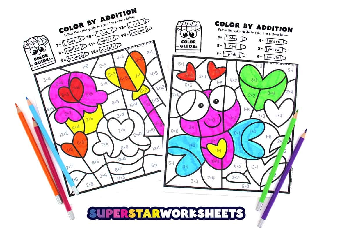 Valentines Day Color By Number Superstar Worksheets Valentines Day Color By Number Superstar Worksheets