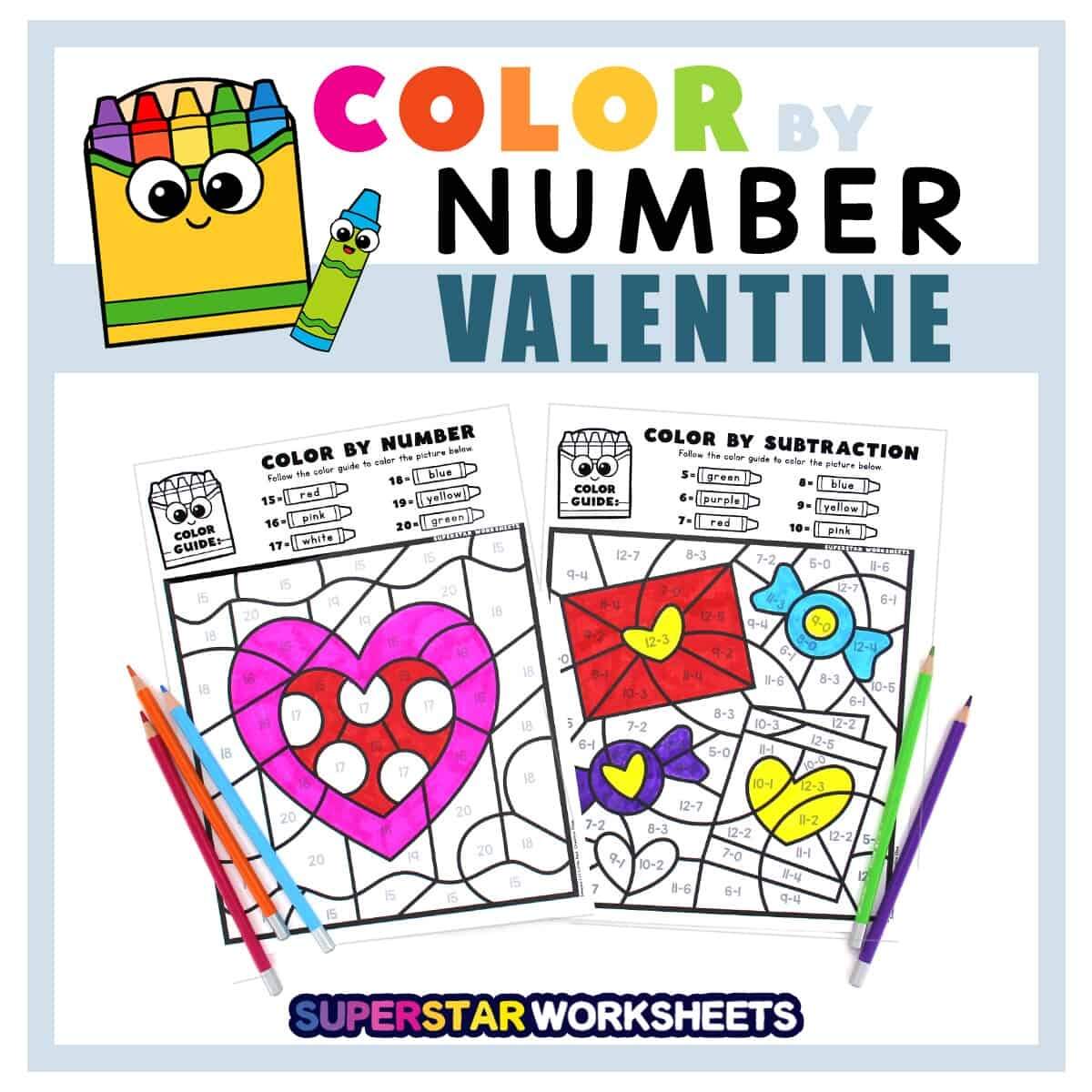 Valentines Day Color By Number Superstar Worksheets Valentines Day Color By Number Superstar Worksheets