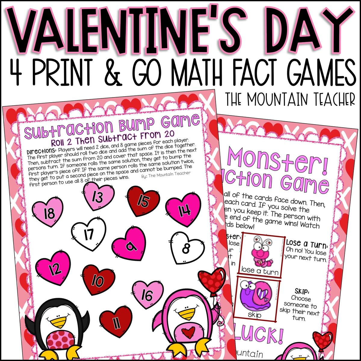 Valentines Day Math Activities Addition And Subtraction Games And BUMP Made By Teachers