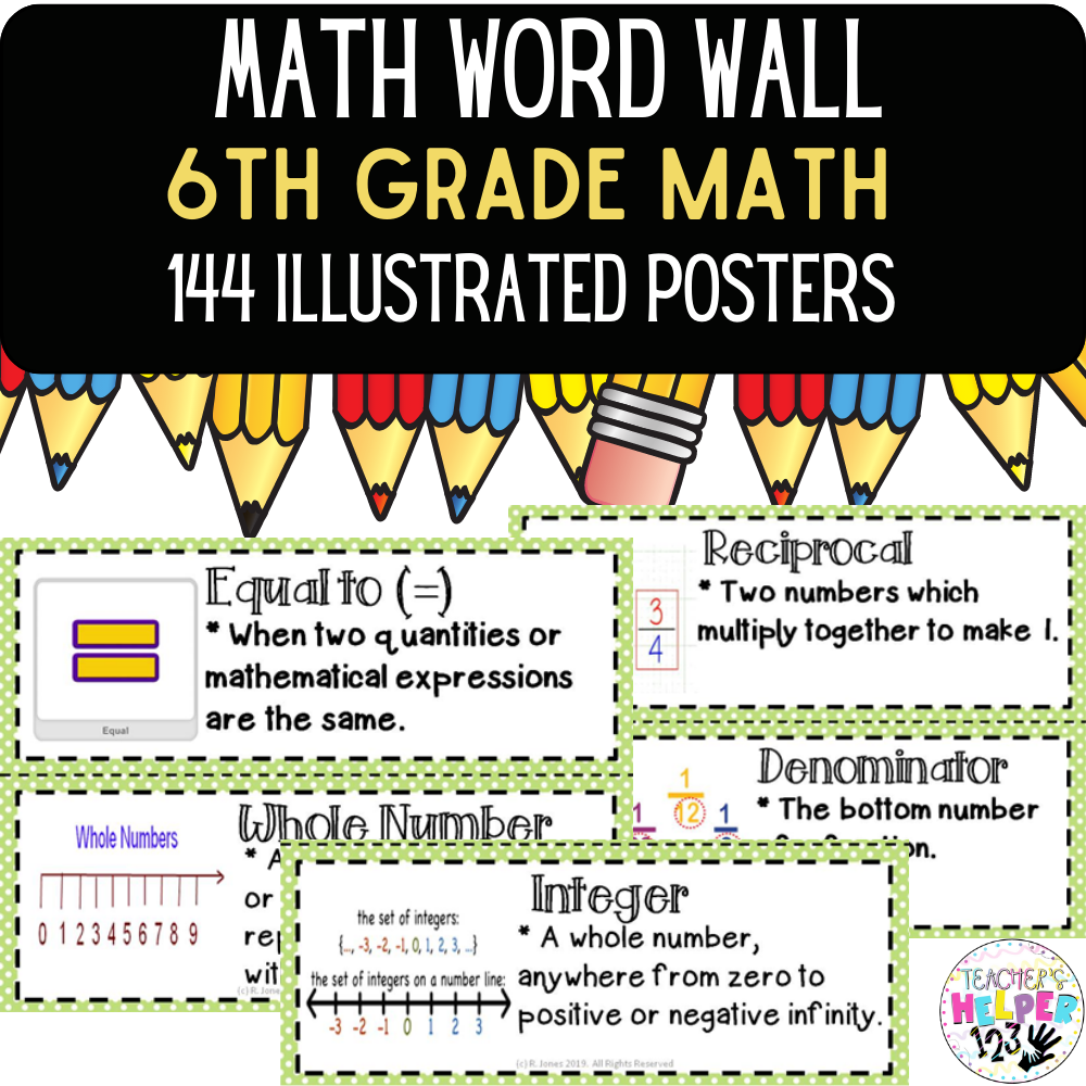 Word Wall Vocabulary Posters For 6th Grade Math Units 144 Words Made By Teachers