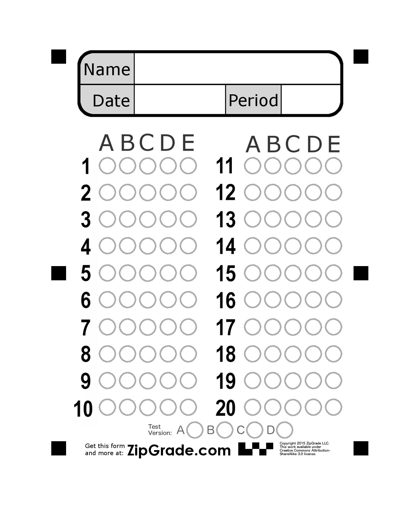 ZipGrade Answer Sheet Forms Math Drills Worksheets